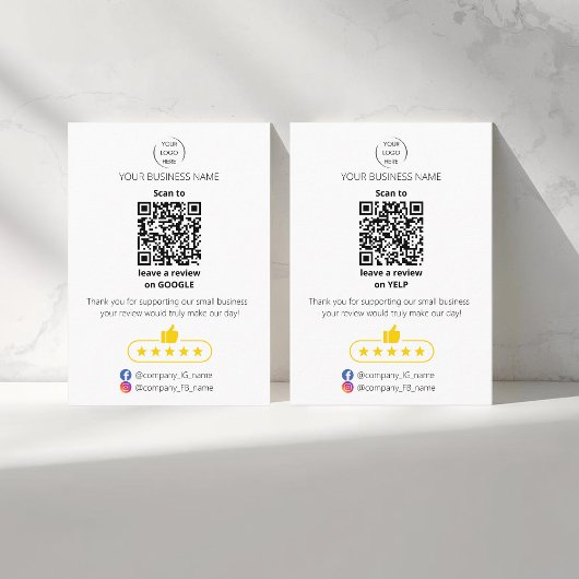 Carte De Visite Code QR avis des petites entreprises GOOGLE et YEL