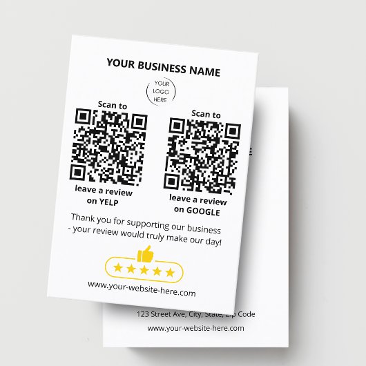 Carte De Visite Code QR avis sur les petites entreprises GOOGLE et