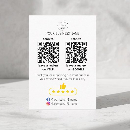 Carte De Visite Code QR avis sur les petites entreprises GOOGLE et