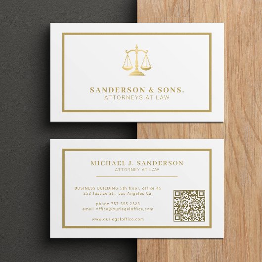 Carte De Visite Code QR avocat avocat professionnel or blanc