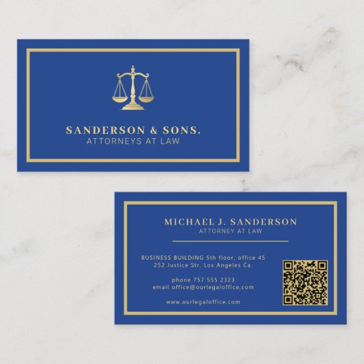 Carte De Visite Code QR avocat avocat professionnel or bleu (Devant / Derrière)
