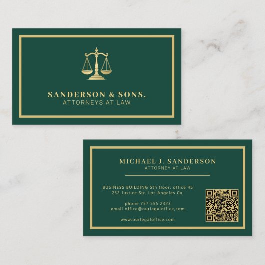 Carte De Visite Code QR avocat avocat professionnel or vert (Devant / Derrière)