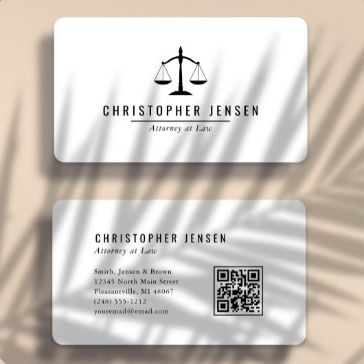 Carte De Visite Code QR Avocat Échelles Blanches Noires Simple Arr