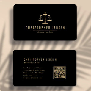 Carte De Visite Code QR Avocat Échelles Noir Or Arrondi