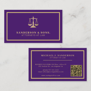 Carte De Visite Code QR avocat juriste professionnel or violet