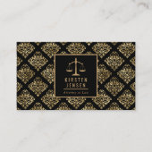 Carte De Visite Code QR avocat motif damas noir or (Devant)