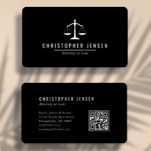 Carte De Visite Code QR Avocat Noir Blanc Échelles Simple Arrondi