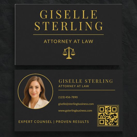 Carte De Visite Code QR Avocat Noir & Or Avocat au Barreau