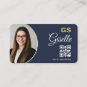 Carte De Visite Code QR Avocat Photo Bleu Nuit Or (Devant)