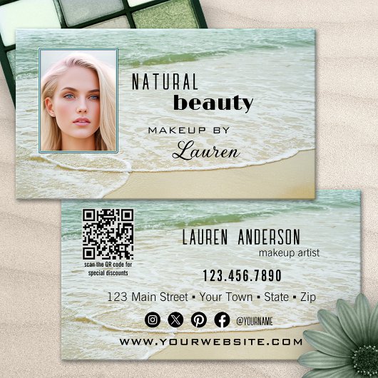 Carte De Visite Code QR Beauté de plage Maquillage professionnel