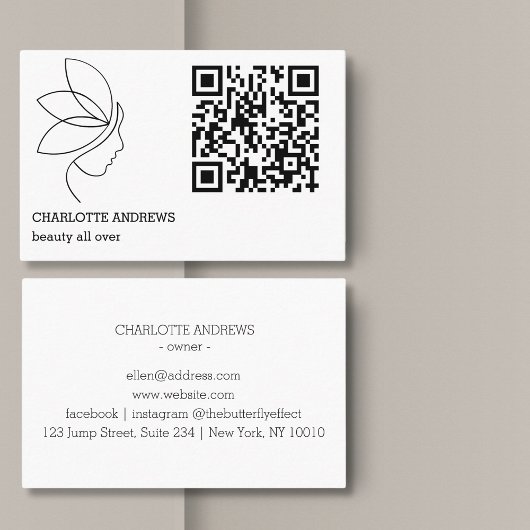 Carte De Visite Code QR, beauté, logo, ligne Art Black