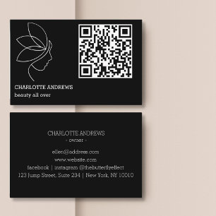 Carte De Visite Code QR, beauté, logo, ligne Art Black