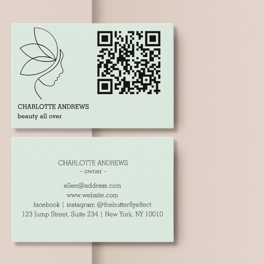 Carte De Visite Code QR, beauté, logo, ligne Art Green