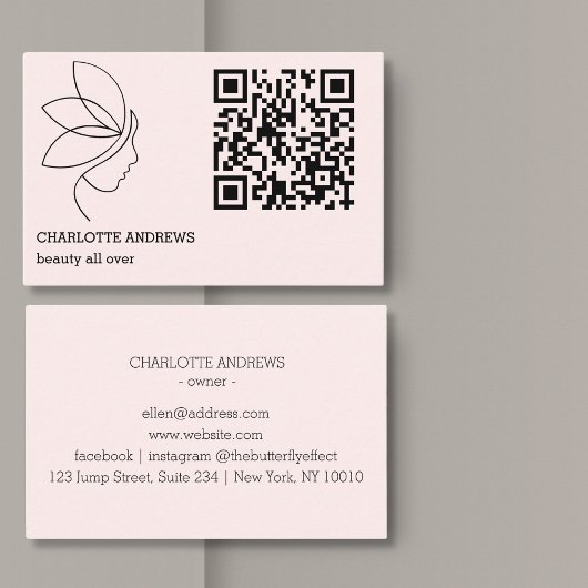 Carte De Visite Code QR, beauté, logo, ligne Art Pink