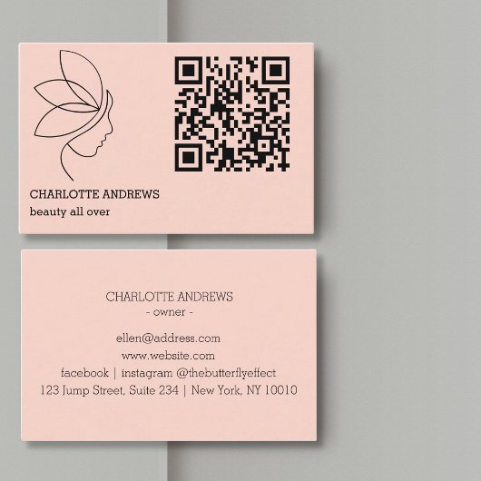 Carte De Visite code QR, beauté, logo, lignée Art Blush