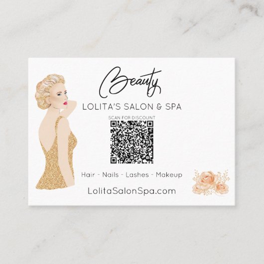 Carte De Visite *~* Code QR Beauté Salon Spa Femme Floral Glam AP5 (Devant)