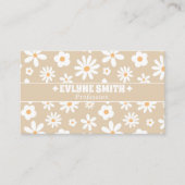 Carte De Visite Code QR Beige Rétro Fleur Groovy Bohème Unique (Devant)