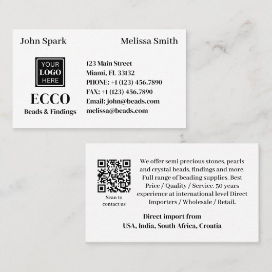 Carte De Visite Code QR Bijoux Business Monogramme et logo Moderne (Devant / Derrière)
