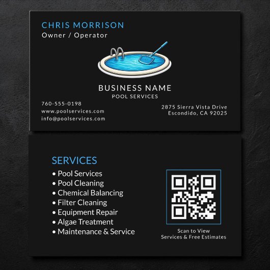 Carte De Visite Code QR Black Pool Services