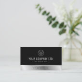 Carte De Visite Code QR Black Silver sur logo personnalisé (Debout devant)