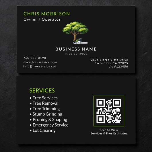 Carte De Visite Code QR Black Tree Services