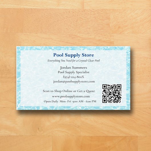 Carte De Visite Code QR Blanc Bleu Entrepreneur Piscine