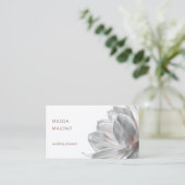 Carte de visite Code QR Blanc Magnolia Argenté Blu (Debout devant)