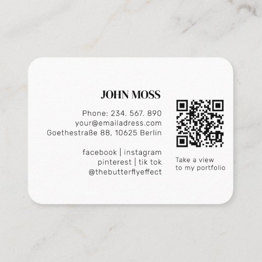 Carte De Visite Code QR blanc minimal moderne (Dos)