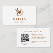 Carte De Visite Code QR blanc monogrammé Salon Élégant Moderne  (Devant / Derrière)
