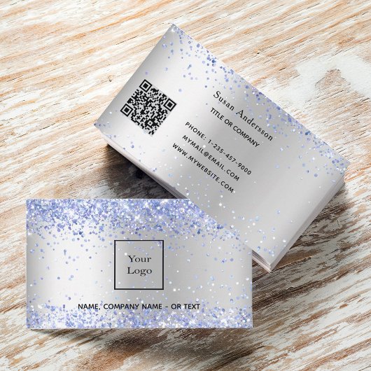 Carte De Visite Code QR bleu clair argenté