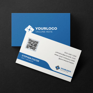 Carte De Visite Code QR bleu corporatif propre et moderne avec log