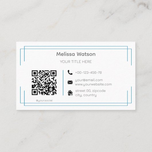 Carte De Visite Code QR bleu de base simple (Dos)