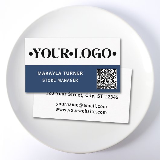 Carte De Visite Code QR bleu de logo personnalisé