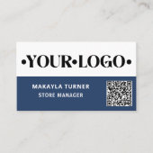 Carte De Visite Code QR bleu de logo personnalisé (Devant)