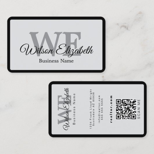 Carte De Visite Code QR bleu et or élégant et moderne avec monogra (Devant / Derrière)