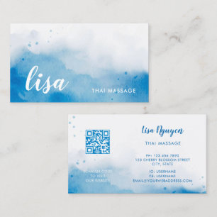 Carte de visite Code QR Bleu Fond Aquarelle