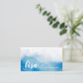 Carte de visite Code QR Bleu Fond Aquarelle (Debout devant)