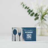 Carte De Visite Code QR, Bleu marine, Chef, Traiteur, Restaurant (Debout devant)