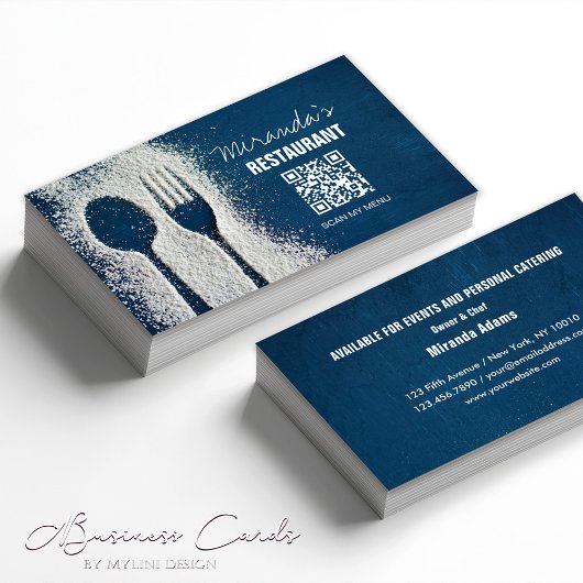 Carte De Visite Code QR, Bleu marine, Chef, Traiteur, Restaurant