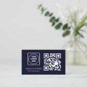 Carte De Visite Code QR Bleu Marine | Design de Contact Moderne Pe (Debout devant)