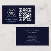 Carte De Visite Code QR Bleu Marine | Design de Contact Moderne Pe (Devant / Derrière)