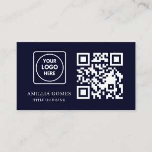 Carte De Visite Code QR Bleu Marine Design de Contact Moderne Pe