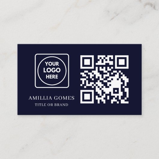 Carte De Visite Code QR Bleu Marine | Design de Contact Moderne Pe (Devant)