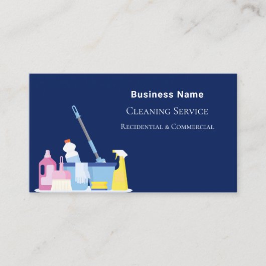 Carte De Visite Code QR bleu marine du service de nettoyage (Devant)