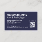 Carte De Visite Code QR bleu marine Monogramme simple (Dos)