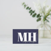 Carte De Visite Code QR bleu marine Monogramme simple (Debout devant)