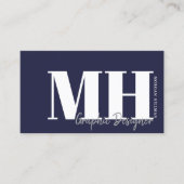 Carte De Visite Code QR bleu marine Monogramme simple (Devant)