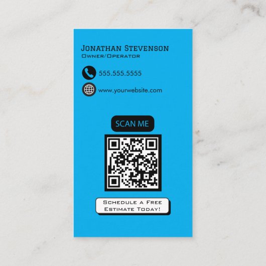 Carte De Visite Code QR bleu moderne - Lavage de pression personna (Dos)