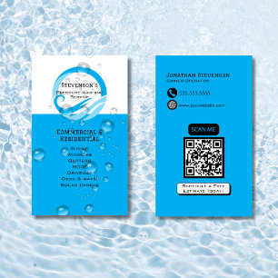 Carte De Visite Code QR Bleu Moderne Personnalisable de Lavage sou