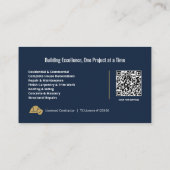 Carte De Visite Code QR bleu or Entreprise de Construction Moderne (Dos)